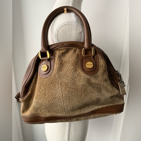Borbonese vintage “Quail” pattern Suede & Leather Dome Purse - Picture 1 of 8